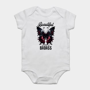 Gorgeous Goth Butterfly in Black and Crimson, Beautiful and Badass Baby Bodysuit
